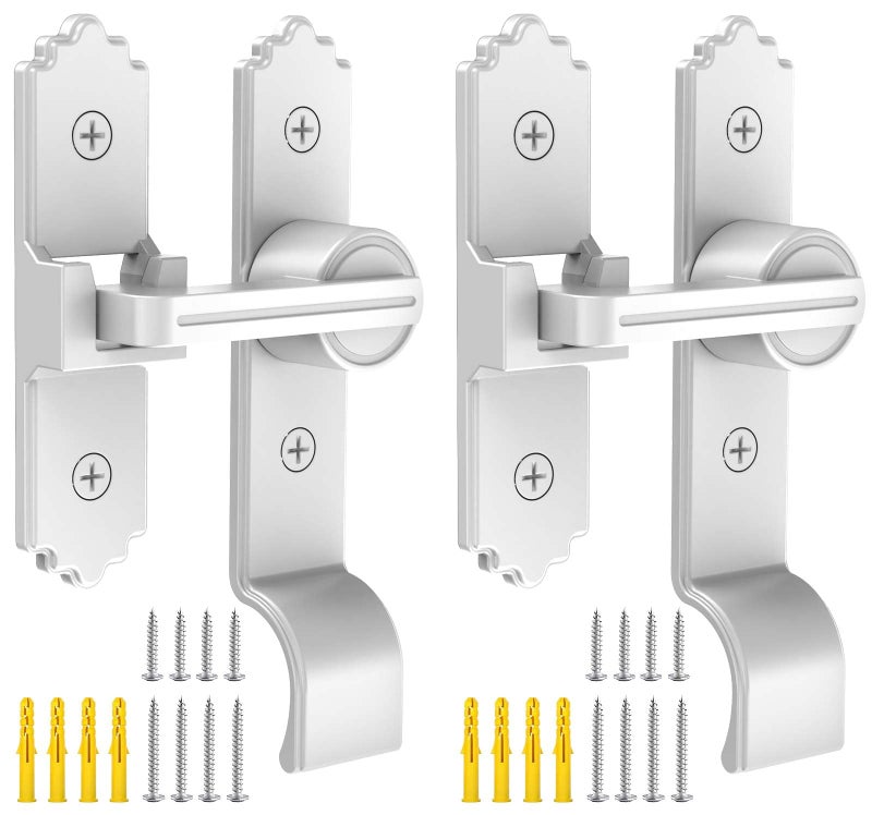 KETEBAIYI 90/180 Degree Barn Door Locks and Latches, Flip Sliding Barn Door Latch with Handle, 90 Degree Lock for Bathroom, Bedroom, Cabinet, Garden, Garage, Outdoor (180 Degree White-2pcs) - Image 1